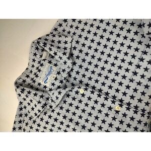 Perry Ellis America Womens Star Print Button Down Shirt Blue Cotton Medium